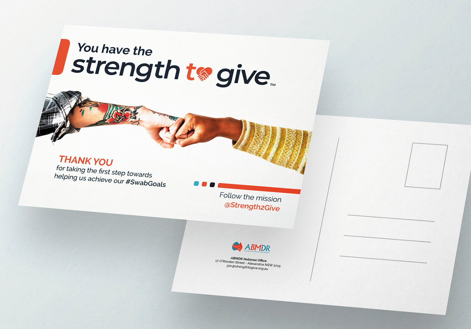 Strength2Give branded marketing materials and campaign flyers showing consistent brand identity