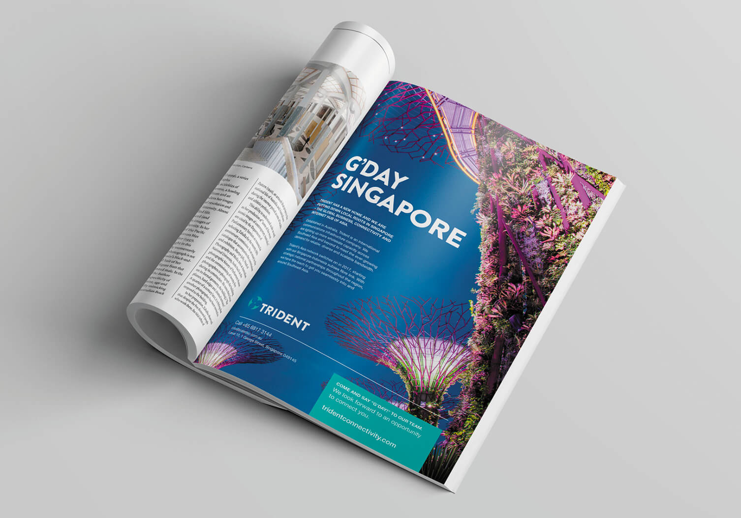 Trident Connectivity corporate brochure and folder design featuring new brand guidelines and colours