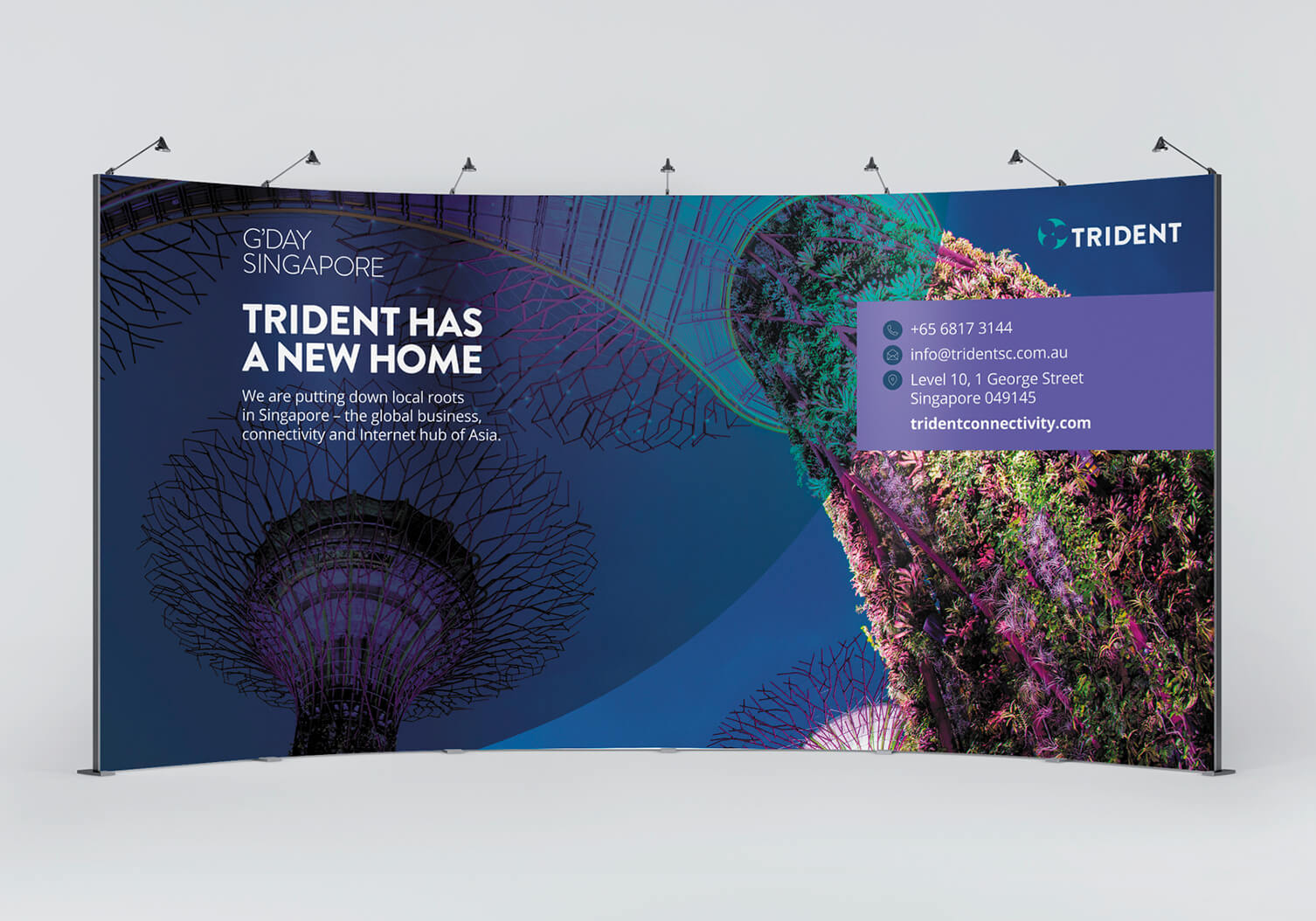 Trident Connectivity branded marketing materials showing comprehensive brand system across touchpoints