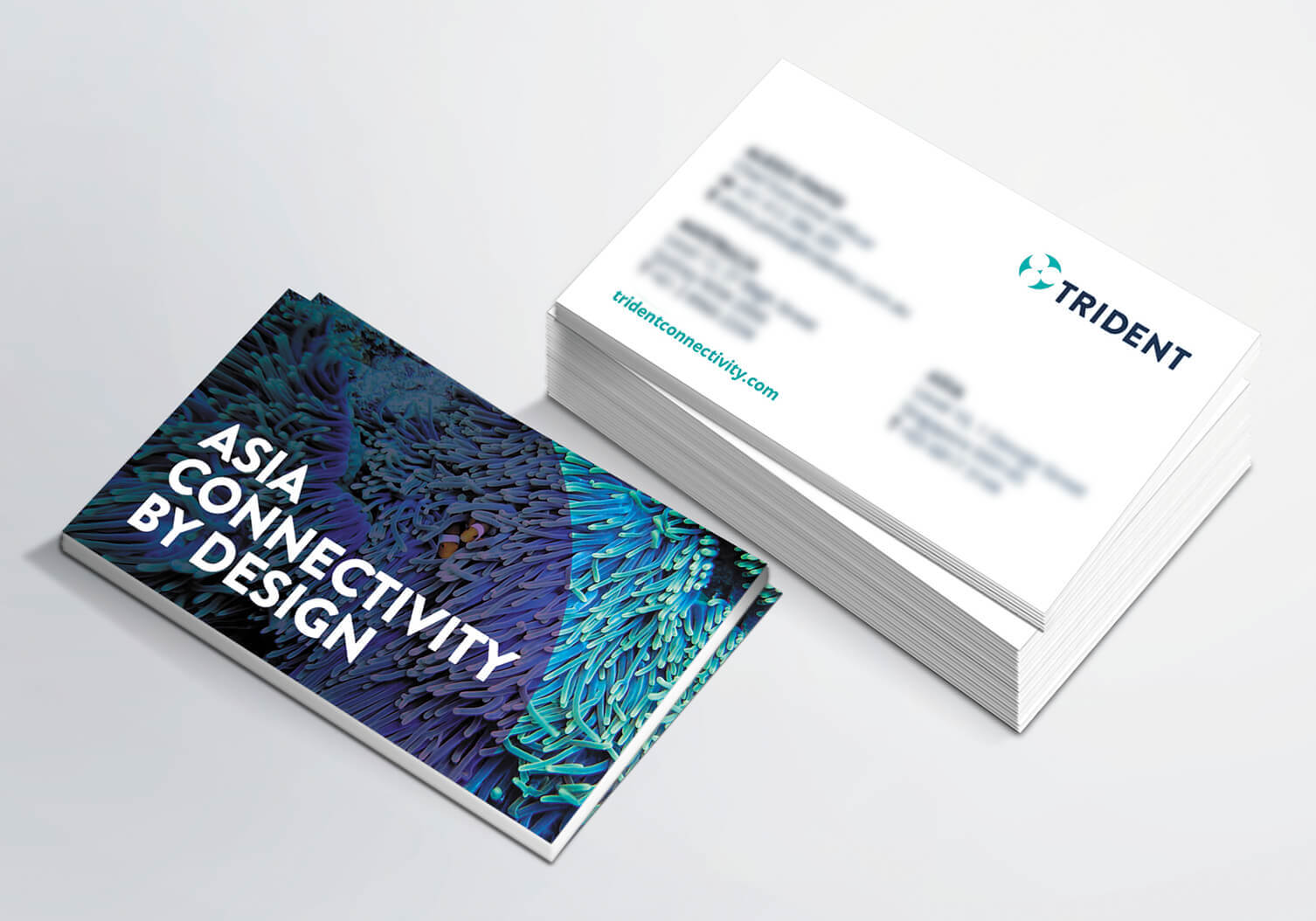 Trident Connectivity business cards showing updated logo and corporate branding for ASX listing preparation