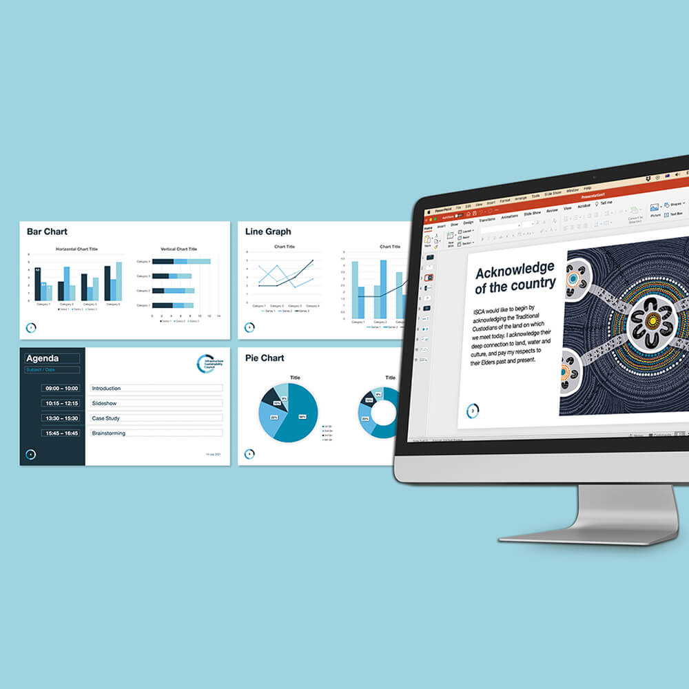 ISCA brand strategy portfolio thumbnail showing laptop with dashboard analytics and data visualisation interface