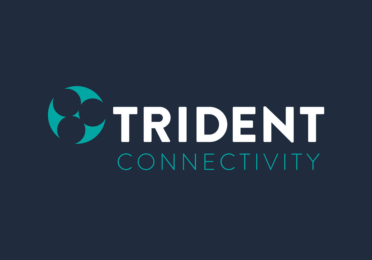 Trident Connectivity logo design with circular teal icon and white text on dark background for ASX listing rebrand