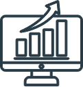 Analytics chart icon with upward trending arrow representing business growth and performance metrics