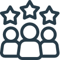 Three people with star ratings representing client testimonials and customer satisfaction reviews